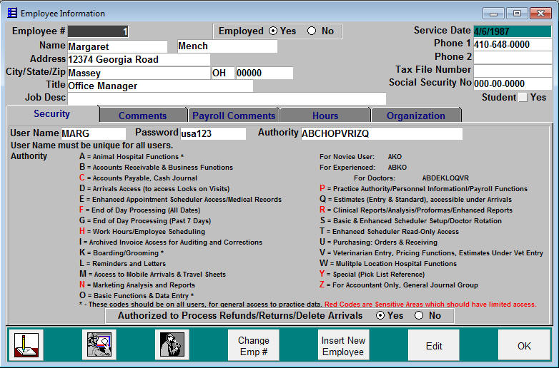 Employee Setup with Security Levels